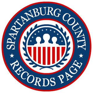 A round red, white, and blue logo with the words 'Spartanburg County Records Page' for the state of South Carolina.